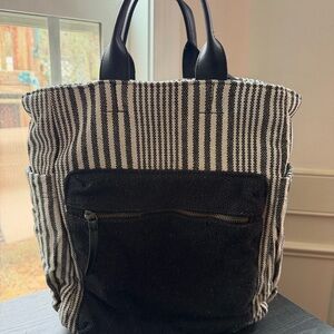 Striped Black and White Tote Bag/ backpack